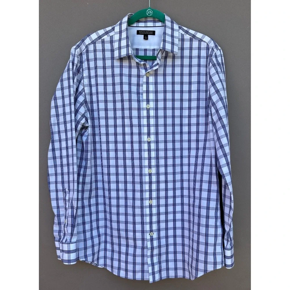 Banana Republic Mens Large Slim Fit Plaid Long Sleeve Button Up Shirt Non-Iron